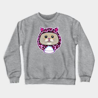 Cute Kitty Pink Leopard Print Daruma Doll Crewneck Sweatshirt